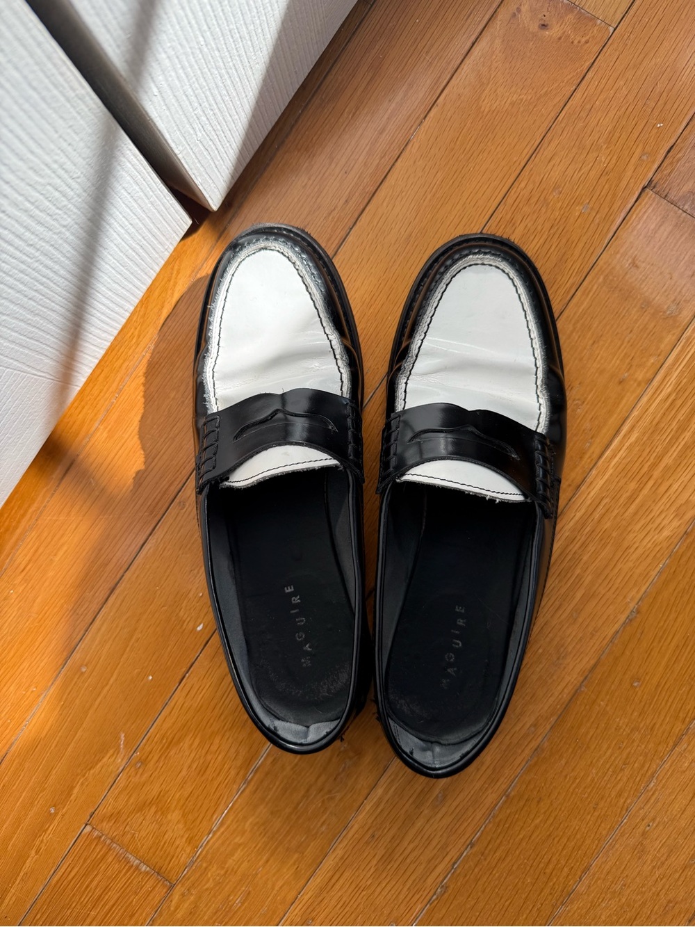 Maguire Black & White Penny Loafers